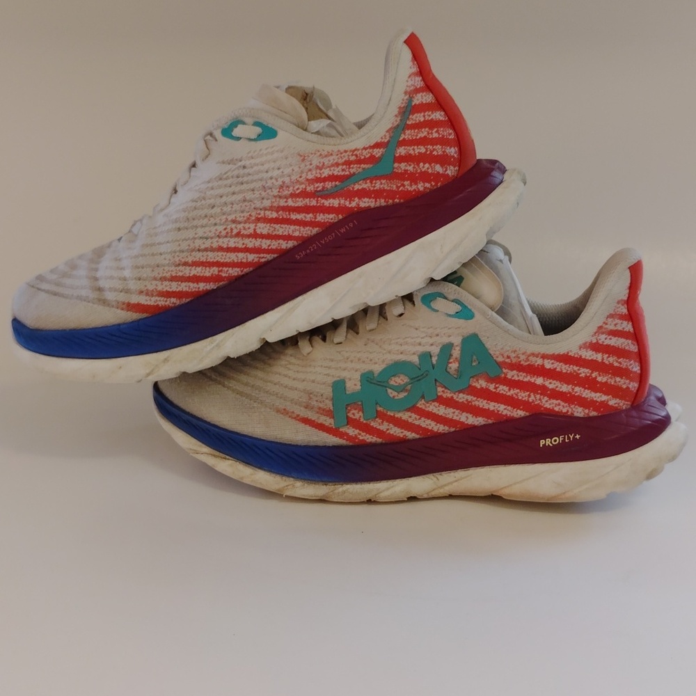 Hoka Mach 5 Shoes in White, Orange, and Purple - Picture 5 of 11